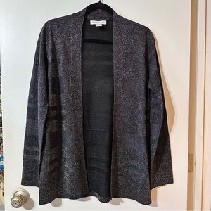 August Silk Sparkly Silver Black Striped Open Cardigan size L